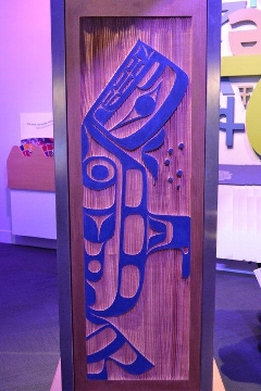 Whale side of Interactive Language Light Pillar by Francis Dick of the Kwakwaka'wakw
